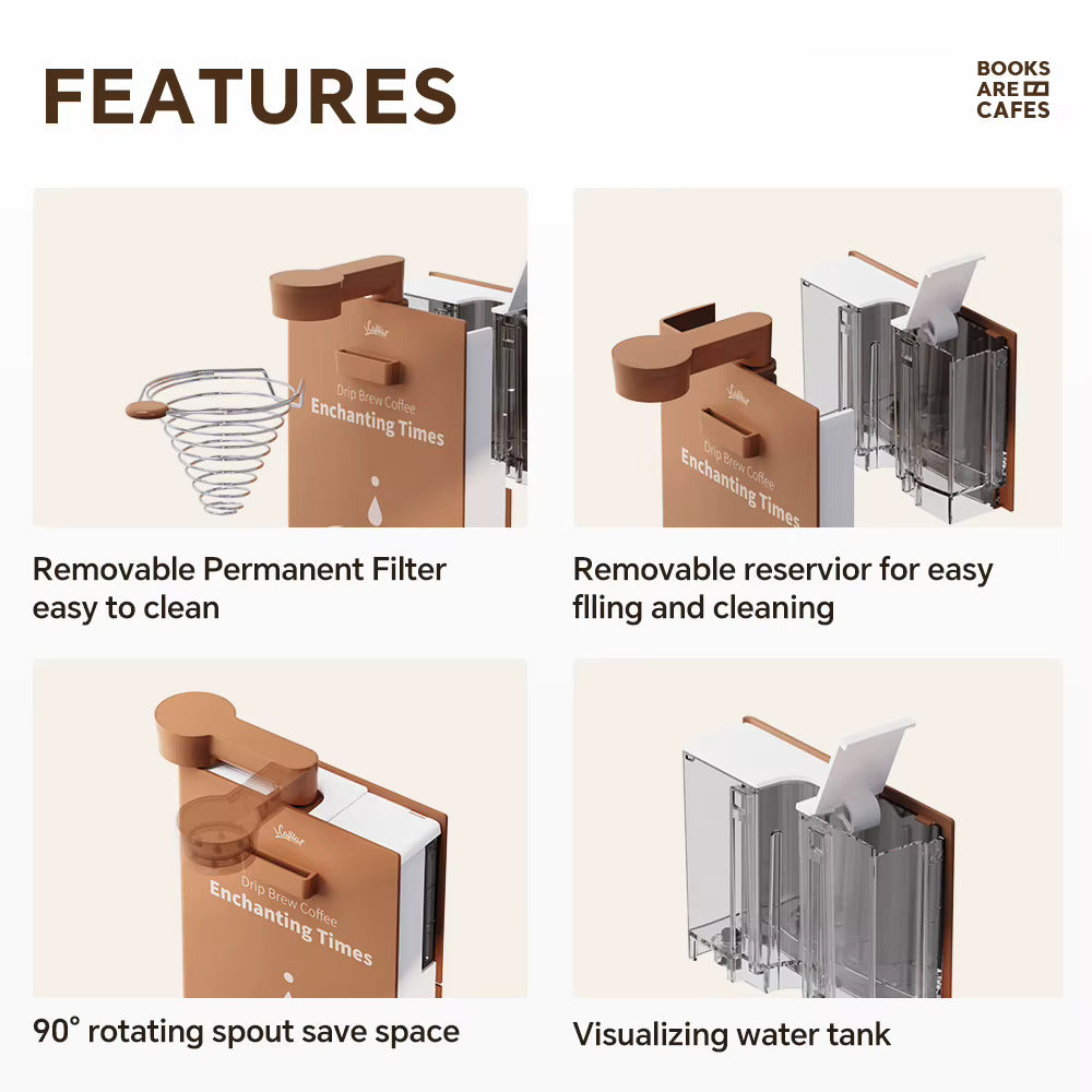 Clear removable reservoir and open lid on the Brown brewer